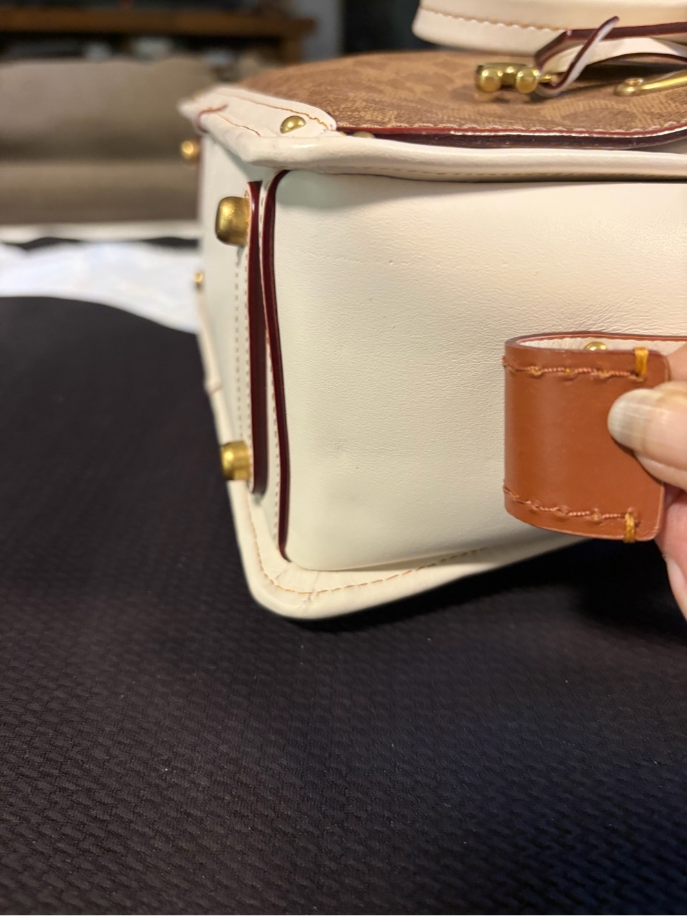 Coach Dreamer Brown Signature Satchel with Cream Trim and Gold Hardware - Picture 9 of 16